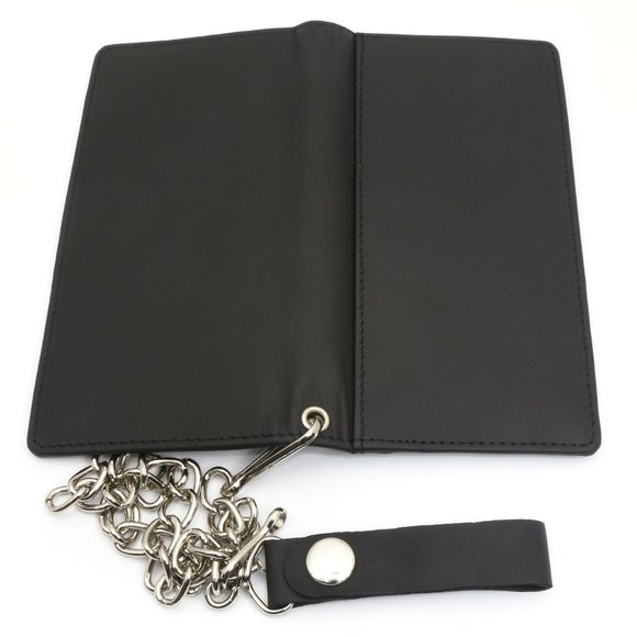 Bifold Black Checkbook Wallet with Chain - Picture 6 of 7